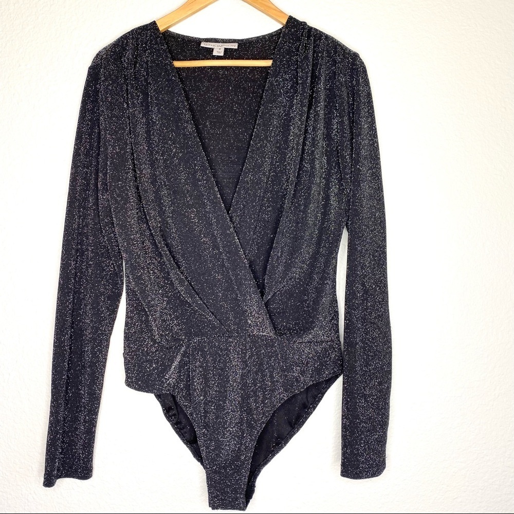 12Thompson black and silver glitter long sleeve body suit size medium